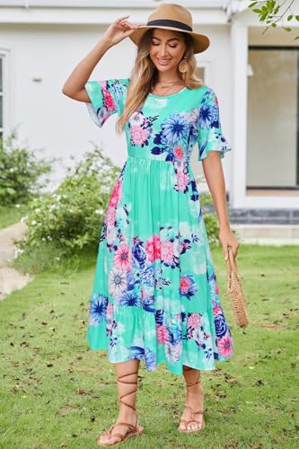 Image of STYLEWORD Womens Summer Casual Short Sleeve Flowy Midi Beach Dress
