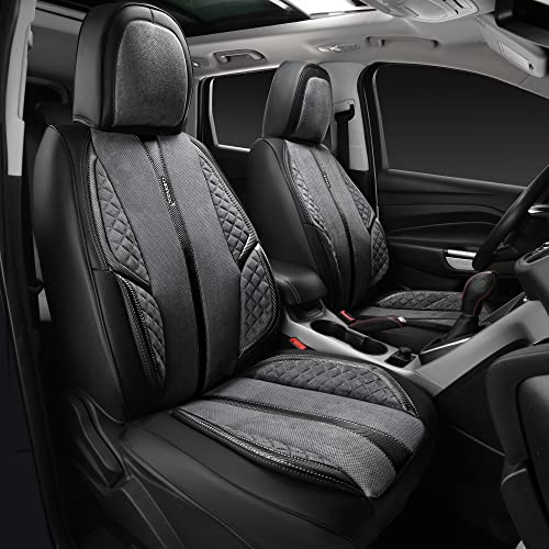 Car Pass Suede Leather Seat Covers Full Set Soft Protector Durable Cushioned Warm In Winter Breath In Summer,Universal Sport Car Seat Cover Fit For Sedan Suv Pick-Up Truck,Anti-Slip And Backseat(Grey) #TOP1