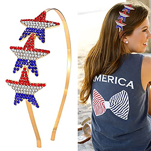 Soochat 4Th Of July Star Headband Patriotic Hairband Crystal Red White Blue Star Hair Hoop For Independence Day Party Hair Accessory #TOP1