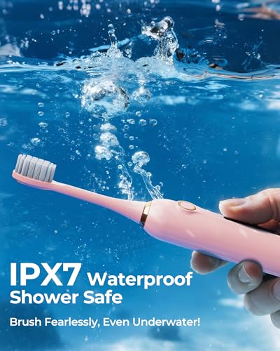 Image of Pink Electric Toothbrushes, with 4 Brush Heads, 1 Travel Toothbrush Case, for Adults and Kid Electric Toothbrush, Long 180-Day Battery Life, 6 Modes, IPX7 Waterproof, Smart 2-Minute Timer.
