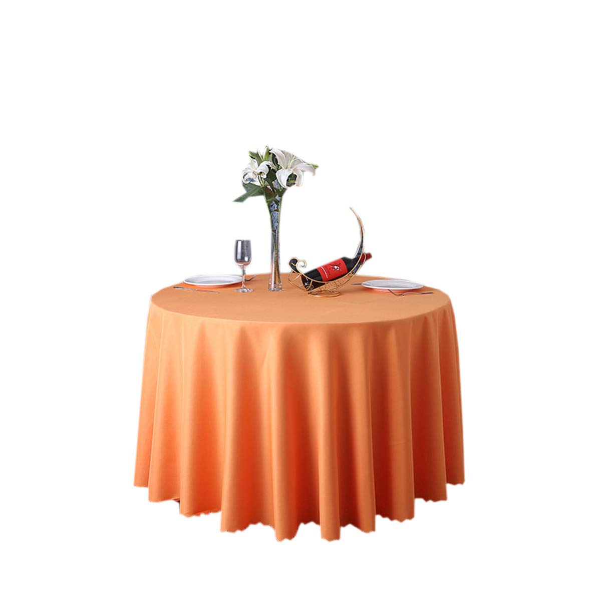 ACVIP Hotel Restaurant Banquet Wedding Solid Color Round Tablecloth Tablecover (Orange, 180cm/70.8 inches)