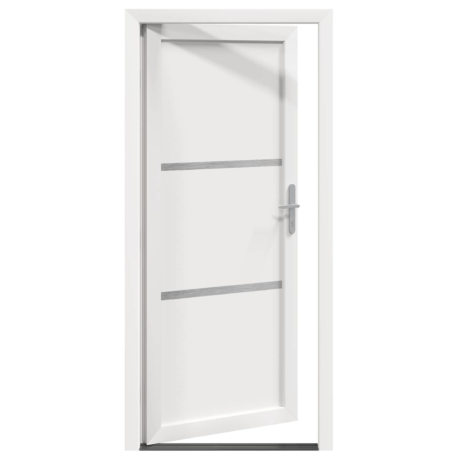 Vordertür Weiß PVC 88 x 200 cm Haustür mit Glas, Zarge, Schloss und Beschlag für Eingang, Wohnung, Neubau, Renovierung, Einbruchhemmend, Wärmedämmung, Schallschutz, Mehrfachverriegelung