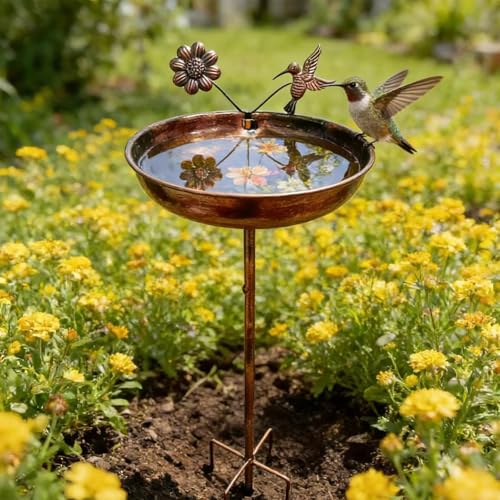 Baño resistente para pájaros con estaca metálica estable para jardín 4