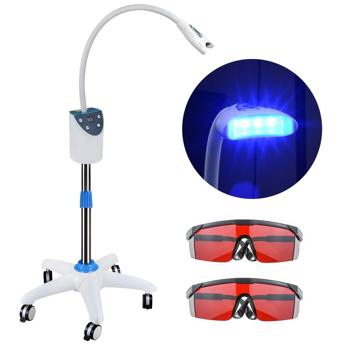 REEHUT Portable Teeth Whitening Lamp Cold Blue Light with Adjustable Stand Mobile Bleaching Accelerator System with Remote Control