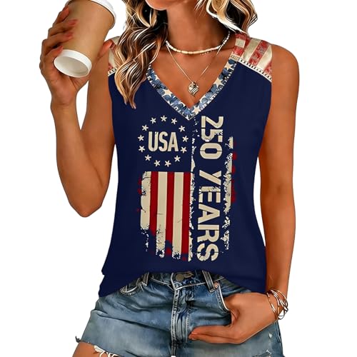 250th Anniversary USA Shirt Summer Sleeveless V Neck Tank American Flag Top Patriotic 1776-2026 250 Years America Shirt Women 4th of July Shirts Women Vest USA Tshirt Vacation Outfits
