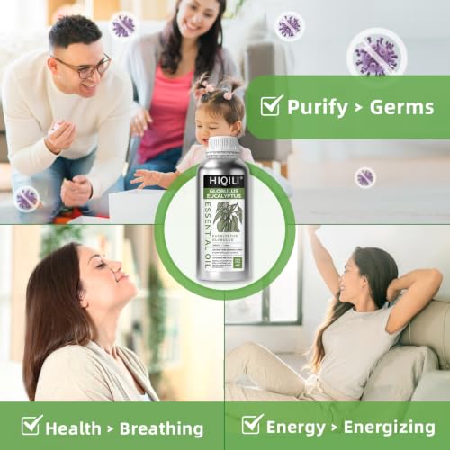 Image of HIQILI Eucalyptus Essential Oil for Spray, Diffuser & Skin | with Four Travel Vials, Massage and DIY Creations, Diffuse for a Clear Surrounding -1000ml / 32 fl oz