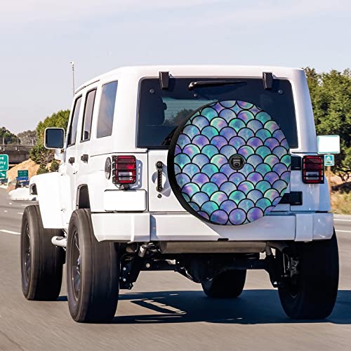Image of Rainbow Mermaid Scale Spare Tire Cover with Backup Camera Hole Wheel Tire Cover Fit Trailer, RV, SUV and Many Vehicle 17inch