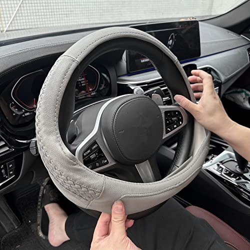 Moyishi Top Leather Steering Wheel Cover Universal Fit Soft Breathable Steering Wheel Wrap (Grey) #TOP2