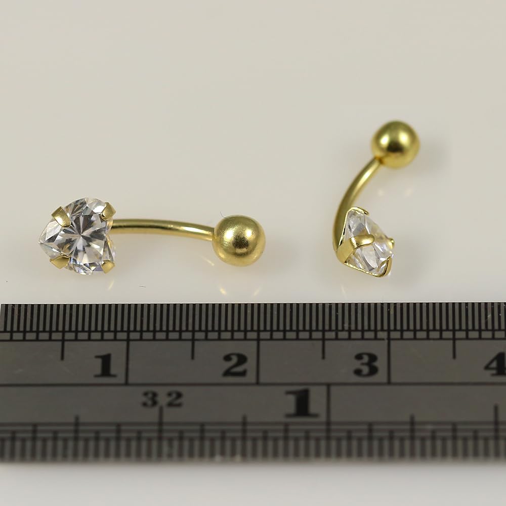 Piercing para ombligo de oro amarillo macizo de 14 quilates con circonita cúbica en forma de corazón, joyería para ombligo, joyería para ombligo, anillos curvados de oro