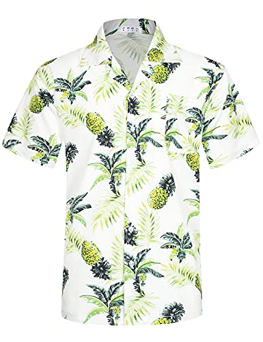 APTRO Men's Pineapple Hawaiian Shirt 4 Way Stretch Casual Tropical Beach Shirts HWA11 White XL