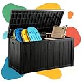 ODUFO 200 Gallon Waterproof Deck Box, Large Resin Outdoor Storage Box for Patio Cushion Storage, Pool Accessories & Garden Tools, 880 Lbs Load Capacity Storage Bins – Lockable Lid, Black