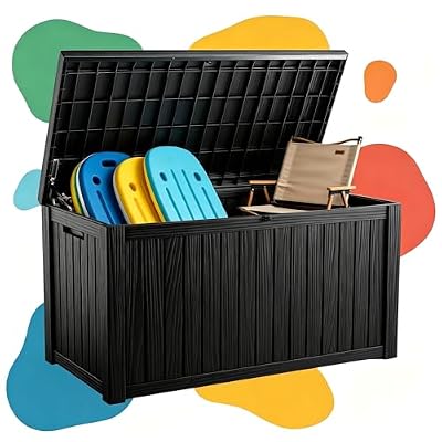 ODUFO 200 Gallon Waterproof Deck Box, Large Resin Outdoor Storage Box for Patio Cushion Storage, Pool Accessories & Garden Tools, 880 Lbs Load Capacity Storage Bins – Lockable Lid, Black
