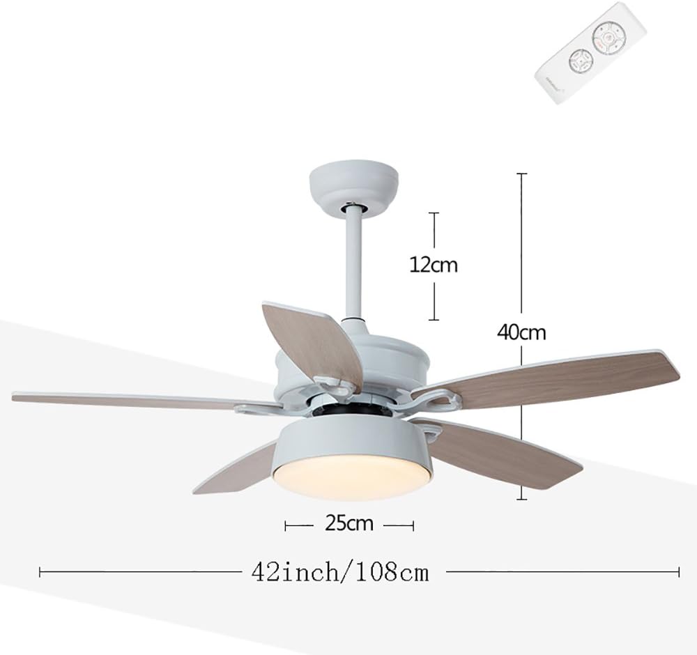 YUEGOO Ceiling Fans with Lamps,Led Ceiling Fan Light European Retro Restaurant Living Room with Fan Chandeliers 24W Three Color Light/White Regular(Remote Control)