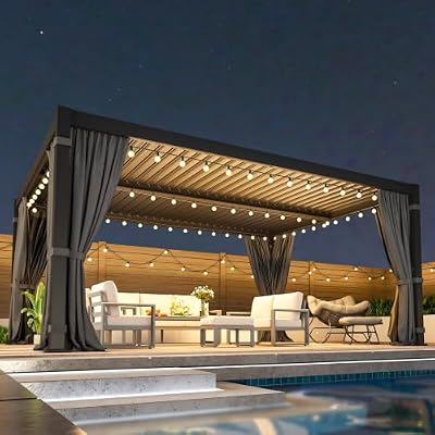 12' x 16' Patio Pergola with Aluminum Frame and Adjustable louvered Roof