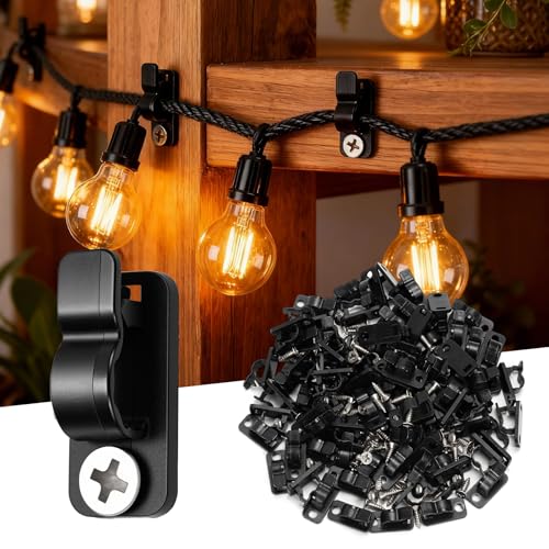 Zouwel 120Pack Fairy Light Hooks Outdoor Light Screw in Hooks Weatherproof String Fence Cable Clips with 120pcs Screws for Hanging Christmas Lights Festival Garden Decorations