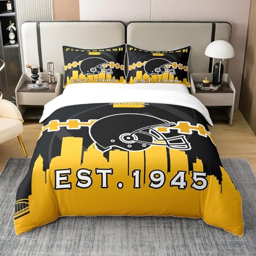 Rugby 100% Organic Cotton Duvet Cover for Kids Boys Girls, American Football Lovers Bedding Set King, Football Player Bed Sets with 2 Pillow Shams