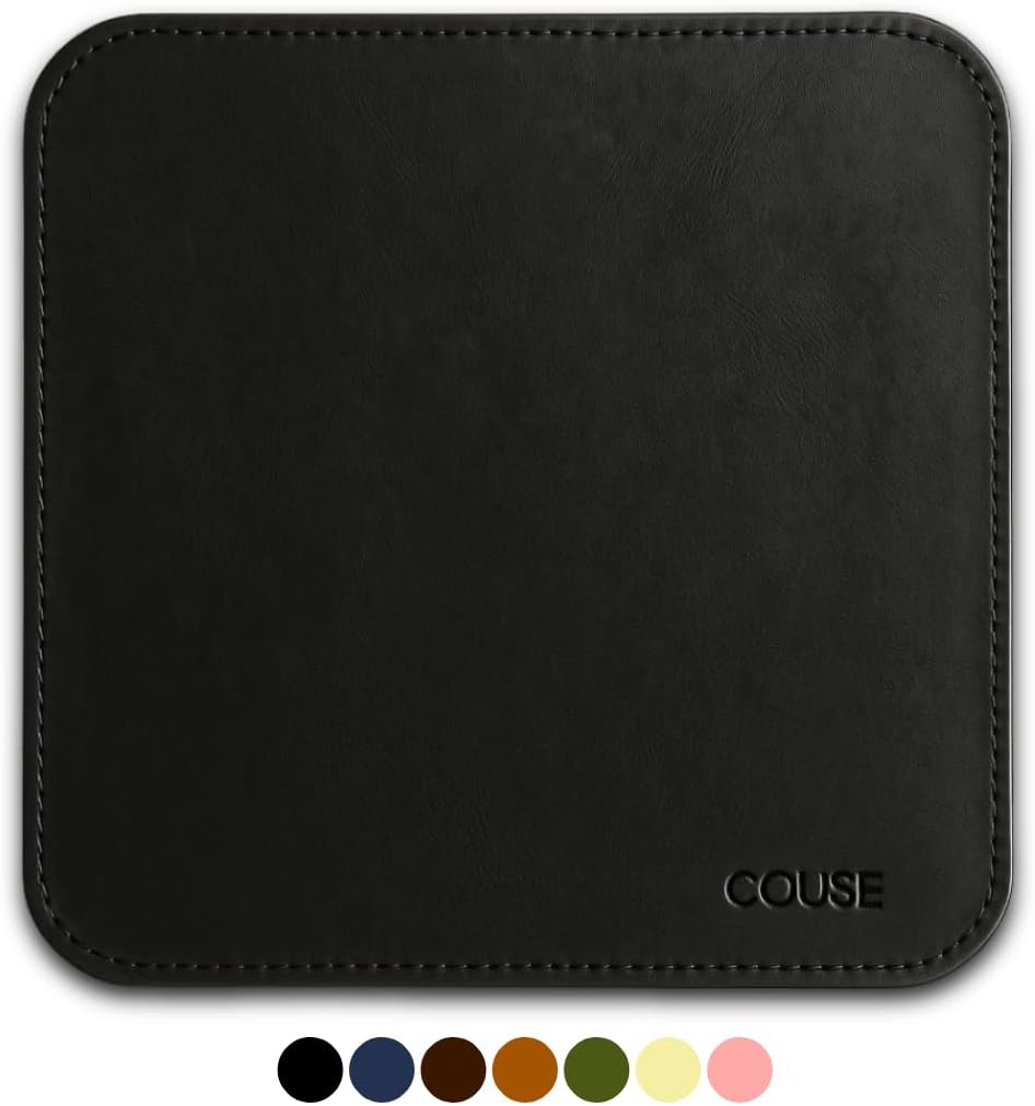 MousePad Desk Pad em Couro Ecologico Premium 20x20cm Couse (Preto)