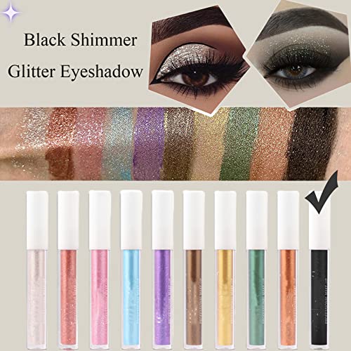 Rosarden Liquid Glitter Eyeshadow, Black Sparkling Eye Shadow, Liquid Shimmer Eyeshadow, Smooth Metallic Eyeshadow Face Glitter,-Cream Eyeshadow, Liquid Highlighter Waterproof Not Greasy, Shiny Black Silver Glow #TOP4