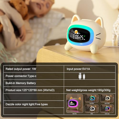 Image of ANALOI Kids Alarm Clock Ok to Wake Alarm Clock for Kids, Toddlers Night Light Clock for Bedroom, Cat Alarm Clock with Sleep Training and Sound Machine, Birthday Gift for Boy Girls Children | Toddlers Night Light Clock for Bedroom, Sound Machine, Birthday Gift for Boy Girls Children