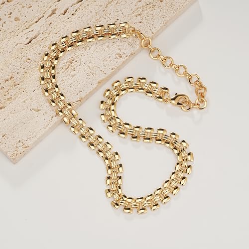 10mm Choker Necklaces for Women 18k Gold Plated Copper Cuban Link Chain Gold Choker Necklace Italian Jewelry Gifts for Wife,16 Inch4