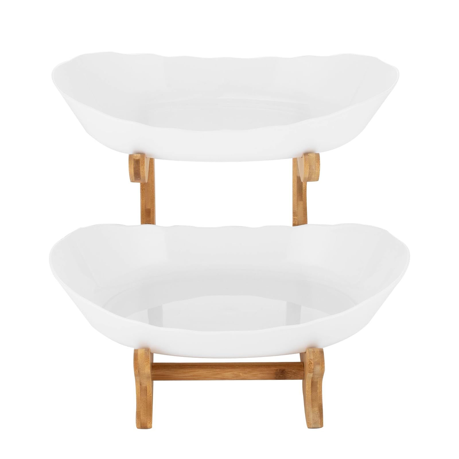 Obst Etagere mit 2 Etagen, Obstkorbständer Obstserviertablett mit Weiße Servierplatte für Gemüse, Obst, Snacks, Buffets, Desserts