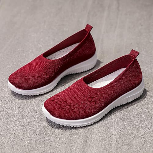 Women’s Knitted Flat Walking Shoes Comfortable Slip On Mesh Lightweight Low Heel Sneakers Casual Soft Gym Nurse Work Mom Loafers3