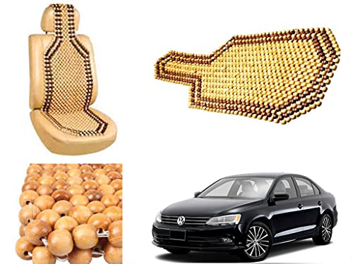 Image of Car Bead Seat Wooden Beads Cushion Cover Pad for Volkswagen Jetta Type 2, Acupressure Sitting Seat Cover | Cream Color - Pack of 1