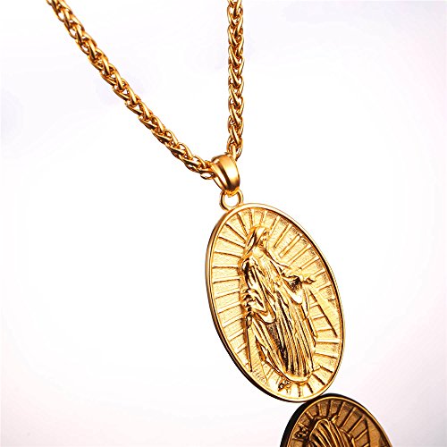 Image of U7 Virgin Mary Necklace for Women,18K Gold Plated /Sterling Silver Oval Miraculous Medal Virgin Mary Pendant Necklace