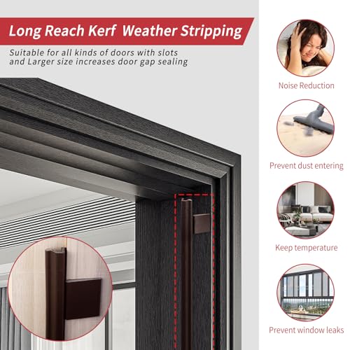 Image of 26 Feet Long Reach Weather Stripping Seal With 4 PCS Corner Seals, V-Shaped Replacement Strip Foam Kerf Insulation for Door Frame (Brown)