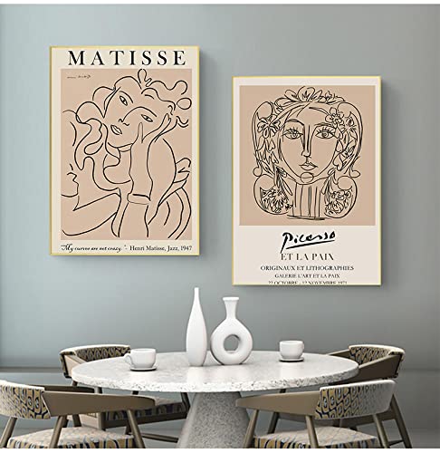 Affiche de galerie murale Matisse art abstrait et visage féminin peinture Picasso 70x100cm