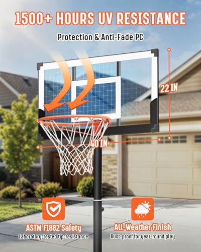 Image of Seray Basketball Hoop 40Inch Shatterproof Backboard, 3.4-10FT Height Adjustable, Rust-Resistant Poolside Goal, Portable Court for Adults /Kids, Indoor & Outdoor Rim