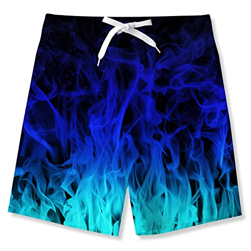 Idgreatim Blue Flame Swim Trunks For Boys 7 8 Cool Fire Print Swimsuit Summer Beach Quick Dry Board Short With Drawstring #TOP11