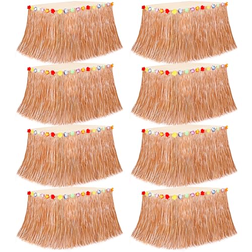 8PCS Hawaiian Table Skirt, Luau Themed Grass Table Skirt Party Supplies, Indoor Outdoor 108 X 29.5