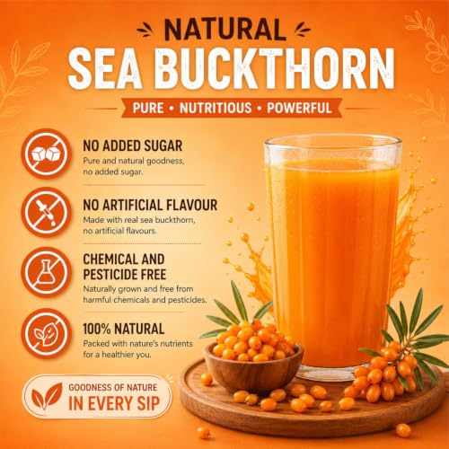 Image of Ovlin Himalayan Sea Buckthorn Juice 500ml | 100% Natural | Rich in Omega 3, 6, 7 & 9, Antioxidants, Vitamins & Minerals | No Added Sugar | Supports Immunity, Skin & Digestion (Pack of 2)