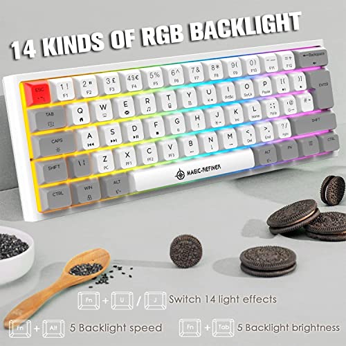 Image of FELICON 60% Portable Mechanical Gaming Keyboard, 14 Chroma RGB Backlight, Dye-Sublimation Keycap, Type C Wired, Full Anti-ghosting, for PC /Windows /Mac /PS4 /XBox (White Grey /Red Switch)