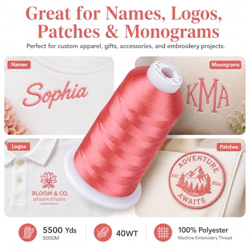 Image of Simthread 5500Yds /5000M 40WT Polyester Embroidery Thread Deep Rose 086 | High-yardage 5000M spool offers smooth feeding and stable 40WT polyester thread for home and commercial embroidery machines.