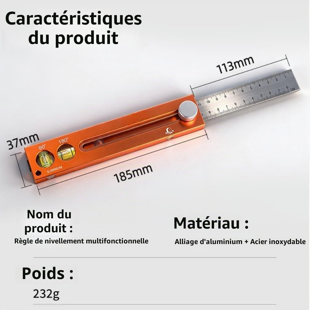 Niveau de marquage multifonctionnel, règle extensible en alliage d'aluminium avec bulle pour le travail du bois, mesure et positionnement, outil portable précis pour le bricolage