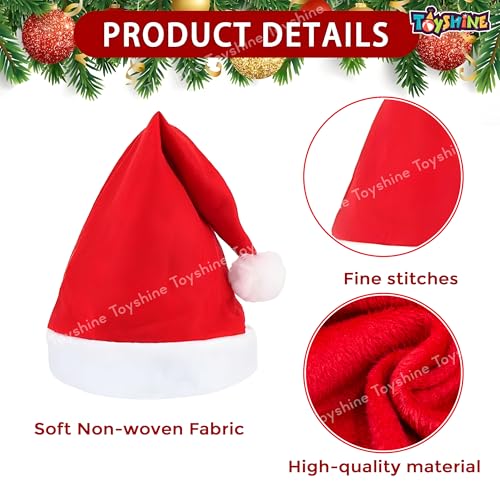 Image of Toyshine Pack of 2 Red Santa caps Short Plush with White Cuffs Non - Woven Fabric Christmas Hat for Adults