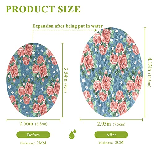 Image of Rose Floral Kitchen Sponges Spring Summer Flower Cleaning Dish Sponges Non-Scratch Natural Scrubber Sponge for Kitchen Bathroom Cars, pack of 3
