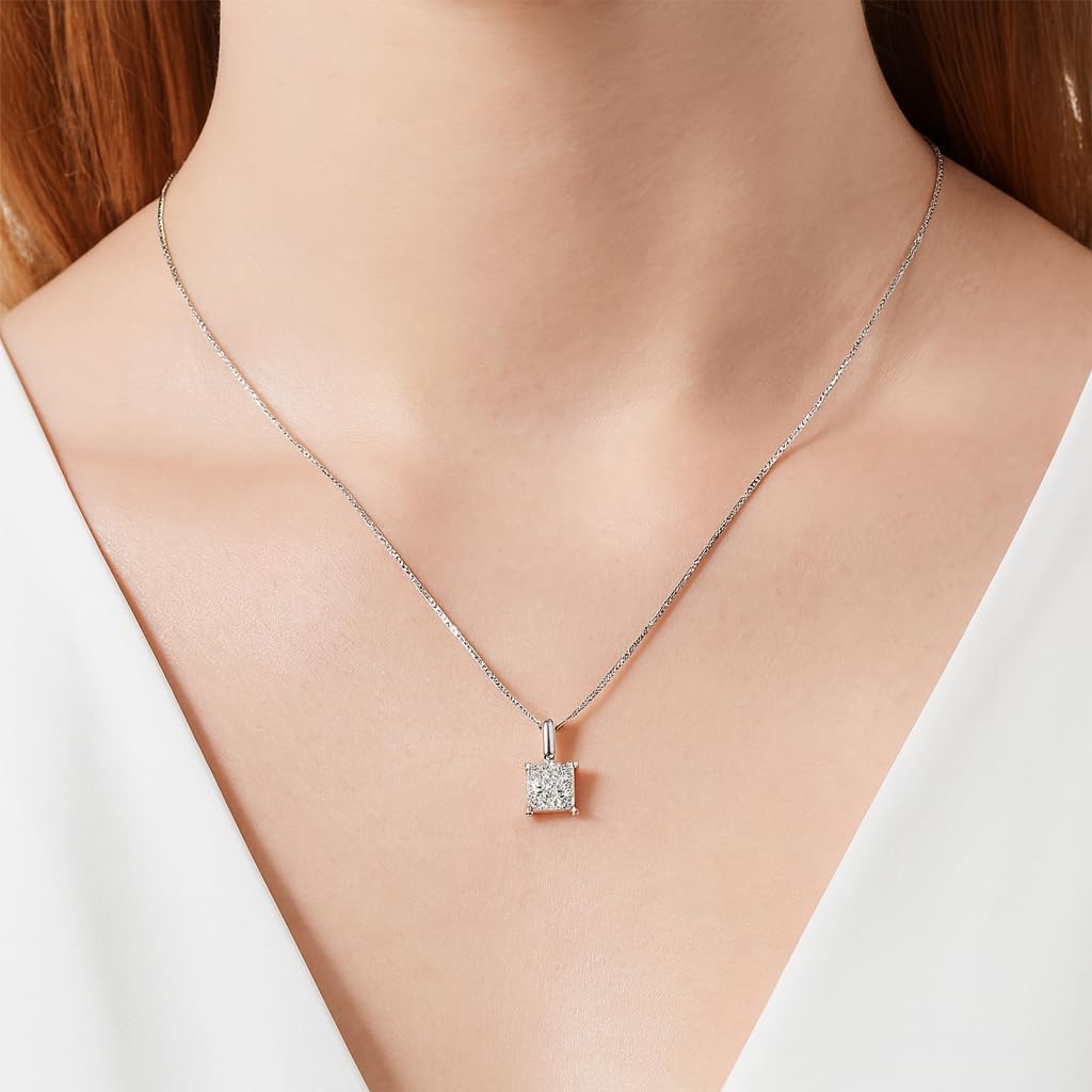 Savlano 925 Sterling Silver Moissanite Pendant Necklace, 6MM Round, Princess & Heart Cut 0.8–1.2CT D Color, with 18" Box Chain for Women – Comes with A GRA Certificate – Made in Italy - Image 3