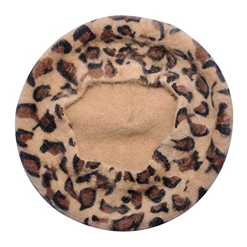 Zlyc Womens Rabbit Fur French Beret Hat Leopard Print Brown #TOP5