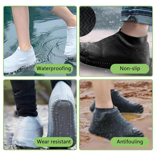 Fonyiunce 2 Paar wasserdichte Überschuhe aus Silikon,Silikonschuhe zum Überziehen,Wiederverwendbare wasserdichte Überschuhe,Geeignet für Regen,Schnee,Wüstenstrand,Größe L (Schwarz/Weiß)