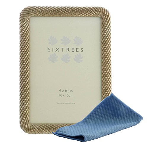 Sixtrees Ornate Rose Gold Metal finish ropework effect photoframe for a 6x 4 (150mm x 100mm) picture - Ava Complete with Microfibre cleaning cloth.