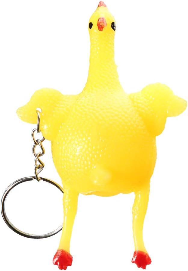 EqxinfengSqueeze Chicken Laying Egg Keychain,Stress Relief Vent Tricky Toys Gag Gift,Chicken Key Chain Keyring Bag Wallet Pendant