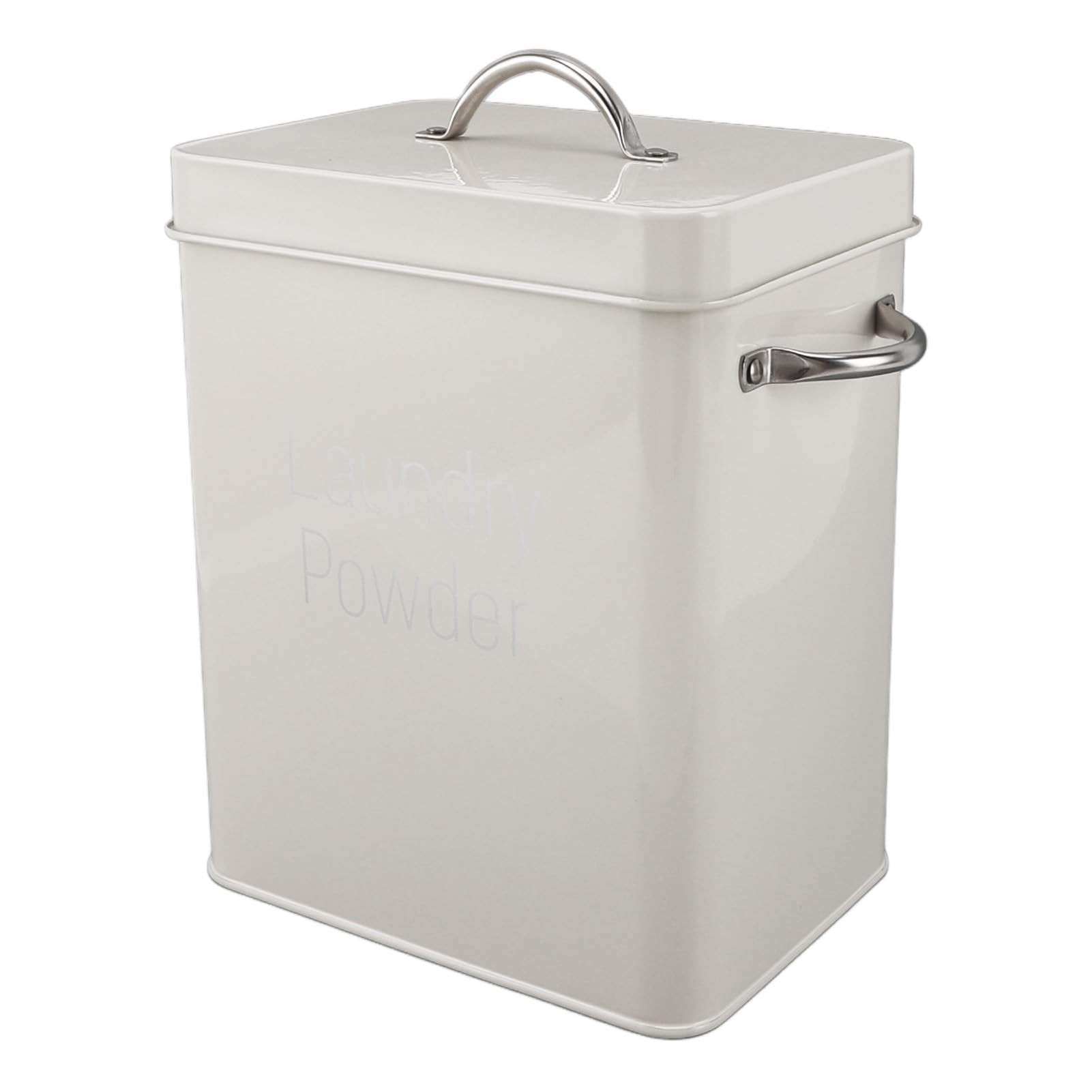 1.5kg Stainless Steel Metal Laundry Detergent Powder Storage Box with Dual Side Handles Spoon Lid for Washing Powder Rice Dog Food, Farmhouse Laundry Powder Container (Milky White)