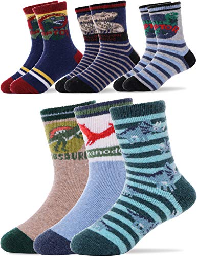 Sandsuced Kids Warm Wool Socks for Walking Boys Toddlers Girls Hiking Thermal Thick Cosy Winter Christmas Boot Crew Cabin Gift Socks 6 Pairs