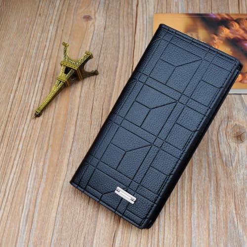 Embossed Bag Soft Portable PU Large Capacity Wallet Geometric Pattern Men's Wallets(Black)