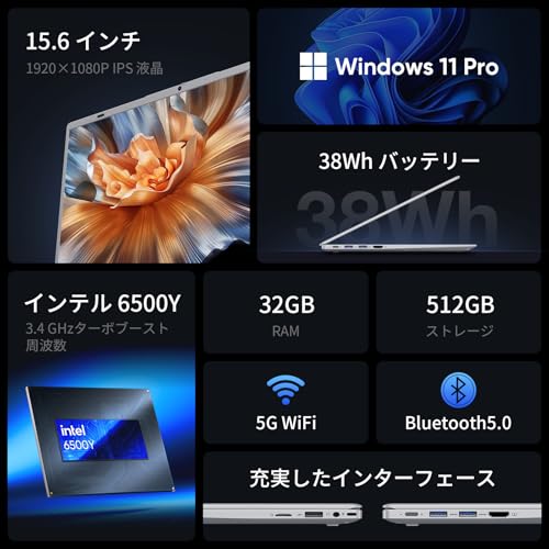 undefined UOWAMOU Office 2024搭載 ノートパソコン 15.6型 6500Y 32+512GB ラップトップ1920×1080 IPS液晶スクリーン Win11 Pro 薄型ノートpc 高速放熱 静音Laptop USB3.2 Gen1×2 /USB2.0×1/HDMI/Type-C/TFカード対応WIFI5/BT5.0/テンキー付き 日本語キーボードカバー の商品画像 1