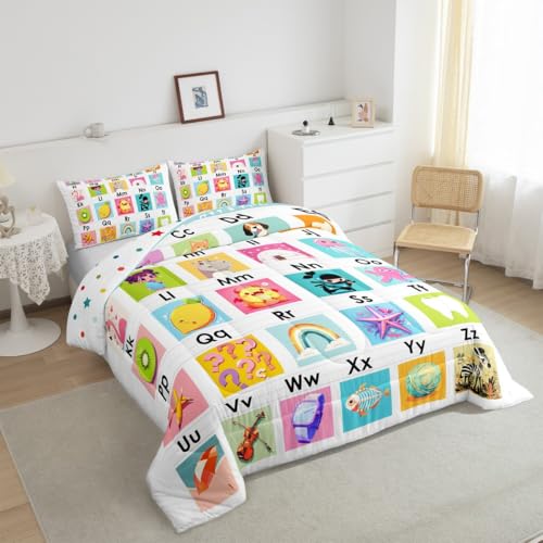 Image of Feelyou Kids ABC Chart Duvet Insert Full Size, Educational Comforter Set Boys Girls Preschool Bedding Set Learning Teens Bedroom Decor 3Pcs