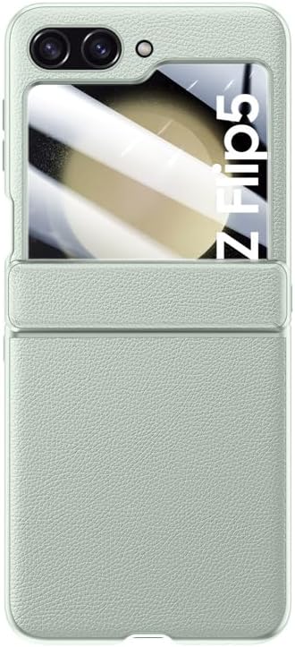 SHIEID Galaxy Z Flip 5 Leather Case with Hinge Protection, Built-in Screen Protector, Shockproof & Drop-Proof, Ultra-Thin ZFlip 5 Case Fresh Style, Compatible with Samsung Galaxy Z Flip 5 Case, Green